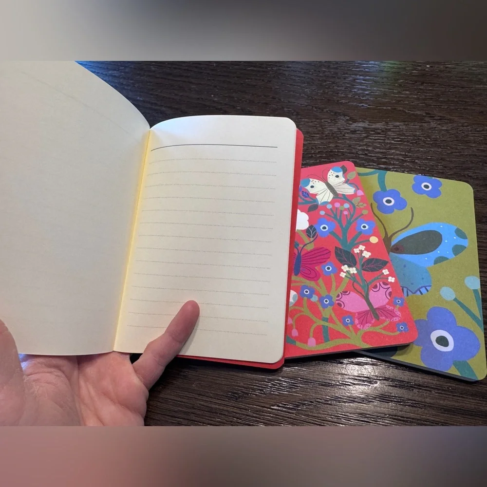 Set of three butterfly pocket notebooks A6 size 64 lined & unlined pages each